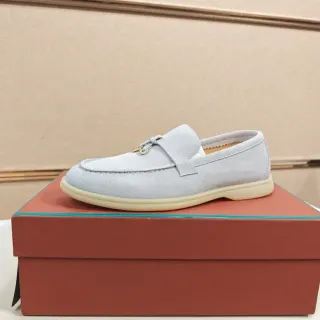 灰米色麂皮鞍带乐福鞋