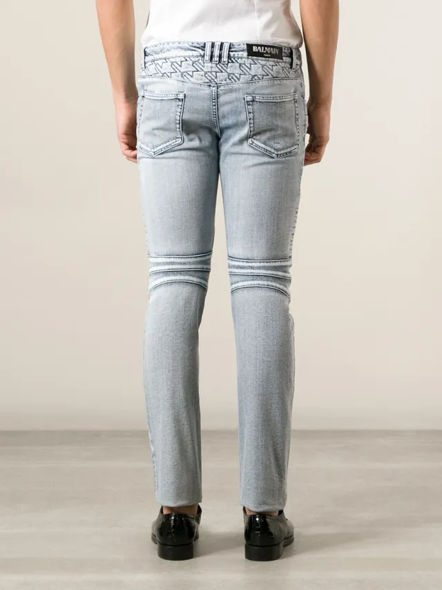 Gray Black Distressed Light-Wash Denim Contrast-Stitched Paneling Jeans 2
