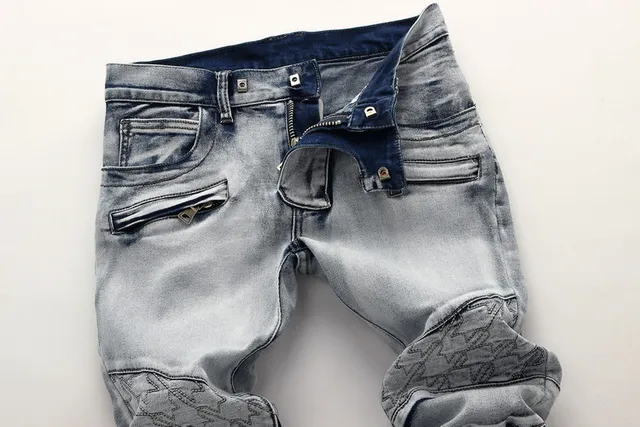 Gray Black Distressed Light-Wash Denim Contrast-Stitched Paneling Jeans 8