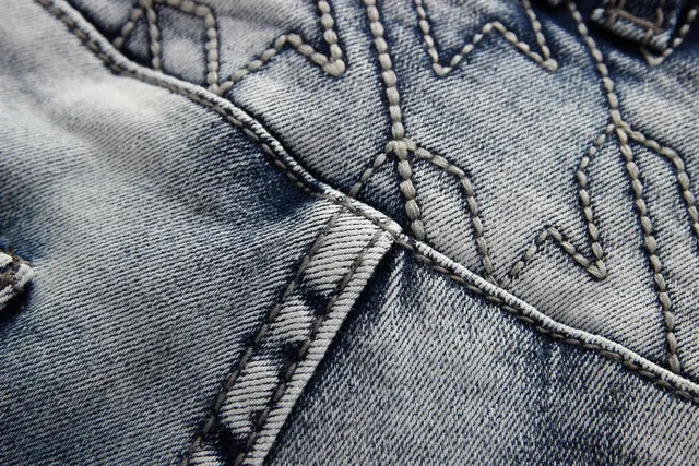 Gray Black Distressed Light-Wash Denim Contrast-Stitched Paneling Jeans 12