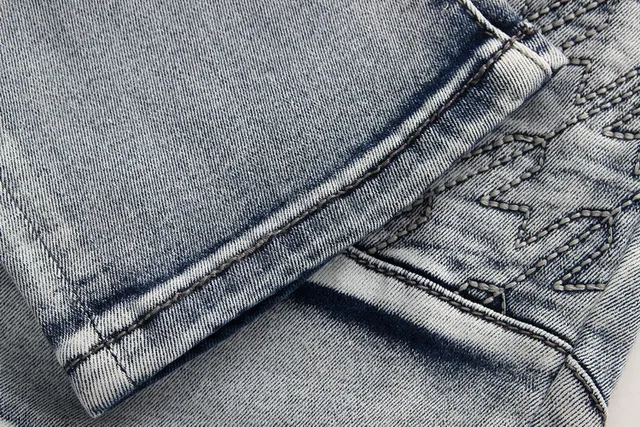 Gray Black Distressed Light-Wash Denim Contrast-Stitched Paneling Jeans 16