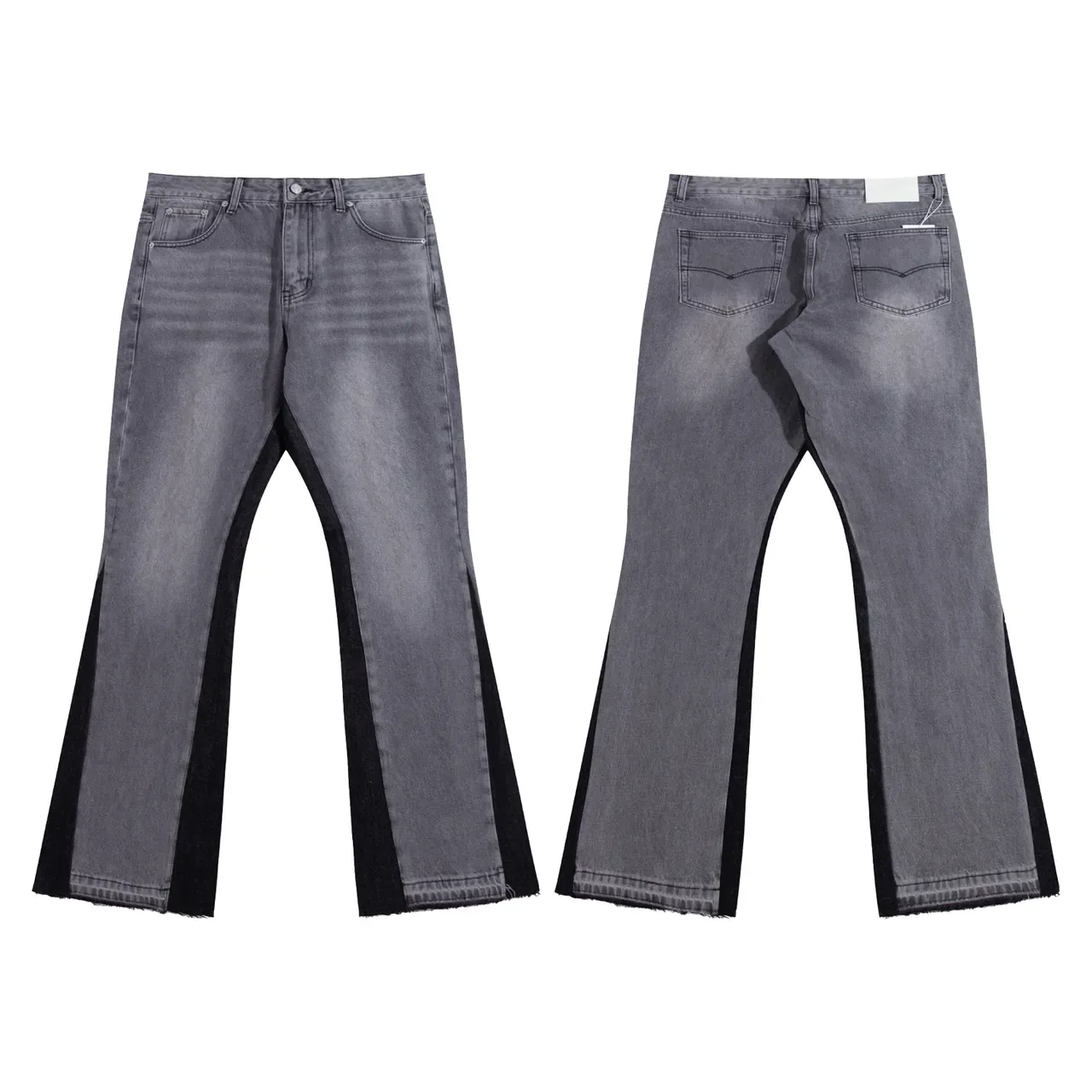 Gray Black Flared-Leg Contrast-Side-Panel Jeans 2