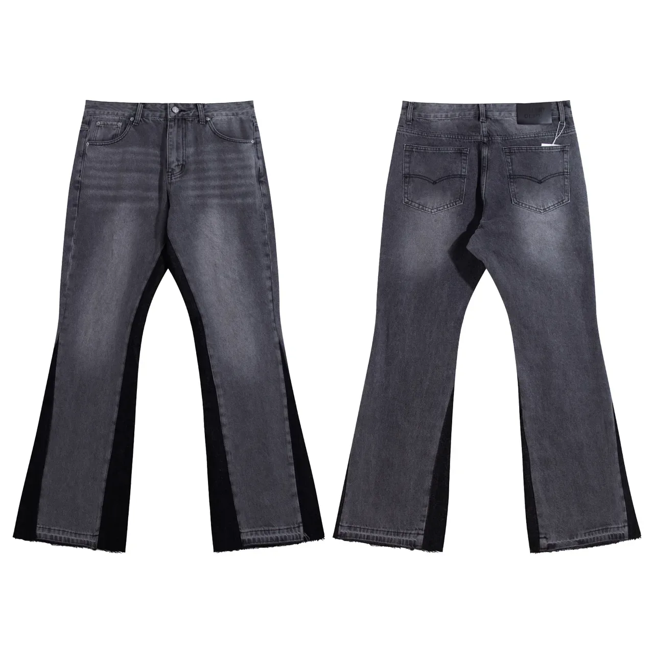 Gray Black Flared-Leg Contrast-Side-Panel Jeans 3