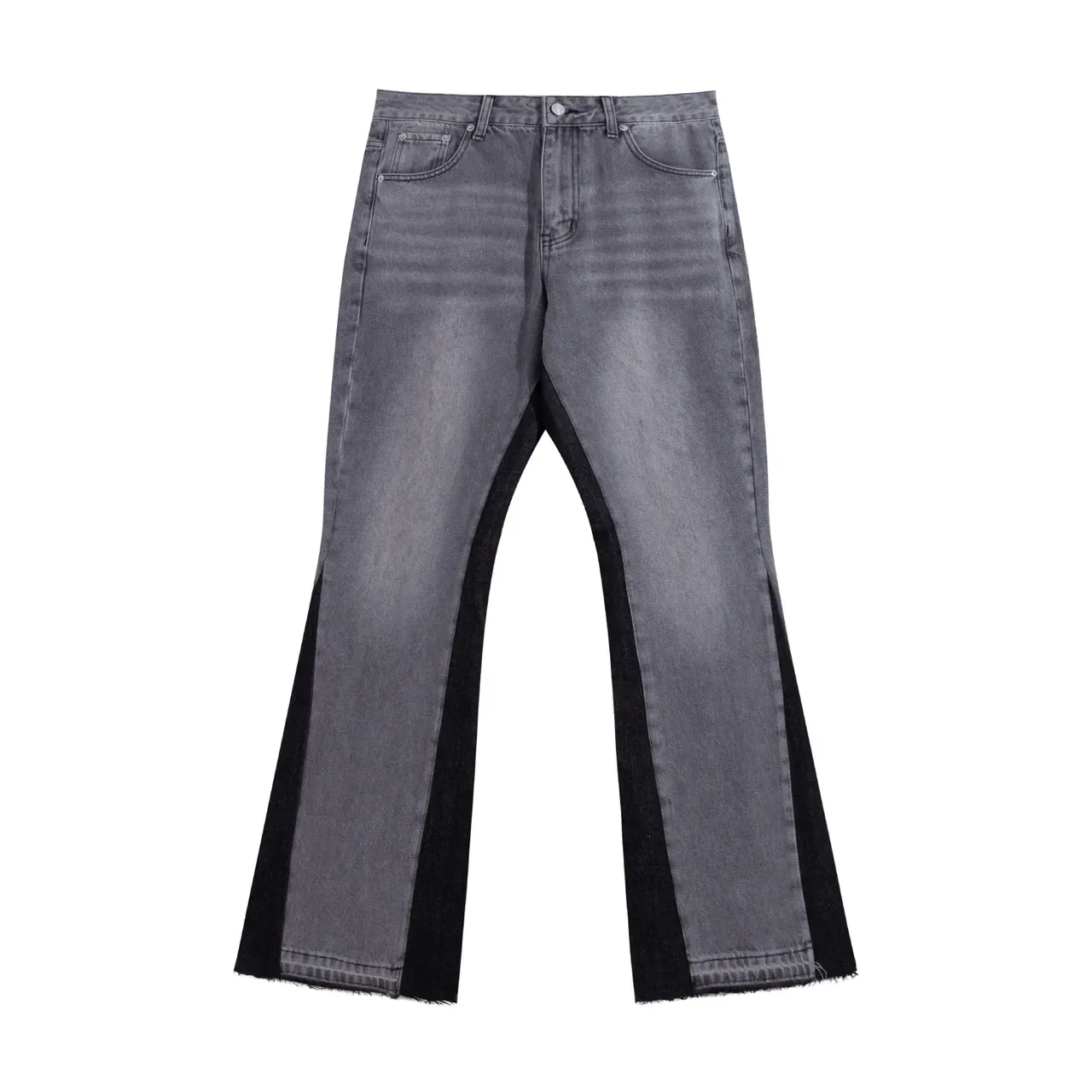 Gray Black Flared-Leg Contrast-Side-Panel Jeans 4