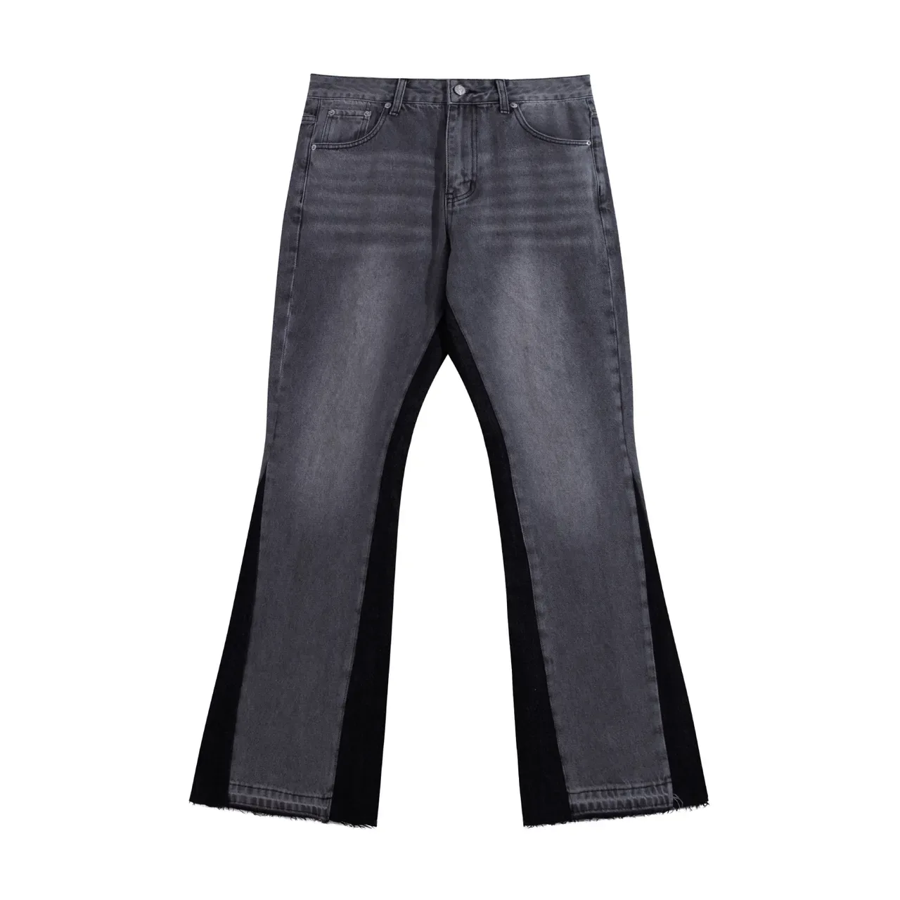 Gray Black Flared-Leg Contrast-Side-Panel Jeans 6
