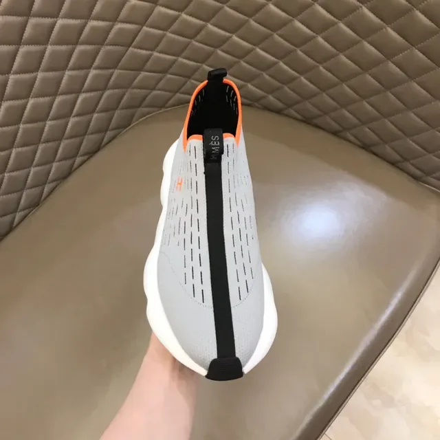 Gray Orange Slip-On Knit Upper Wavy Sculpted Midsole Sneakers 4