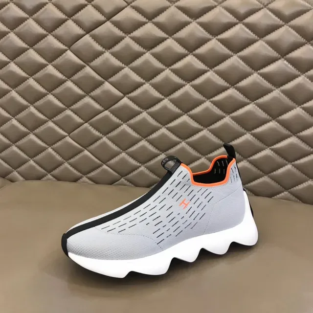 Gray Orange Slip-On Knit Upper Wavy Sculpted Midsole Sneakers 5