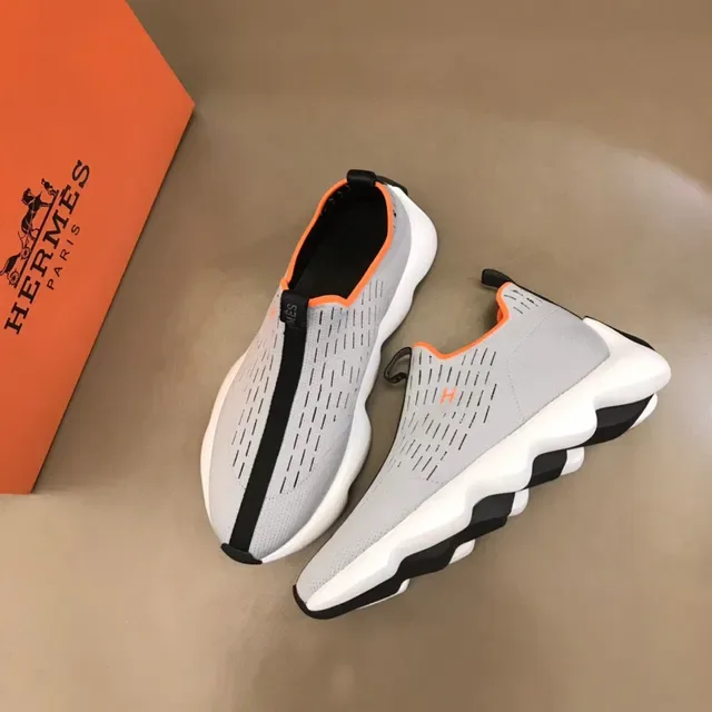 Gray Orange Slip-On Knit Upper Wavy Sculpted Midsole Sneakers 8