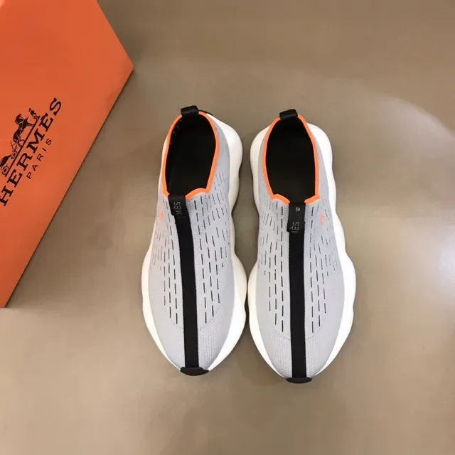 Gray Orange Slip-On Knit Upper Wavy Sculpted Midsole Sneakers 9