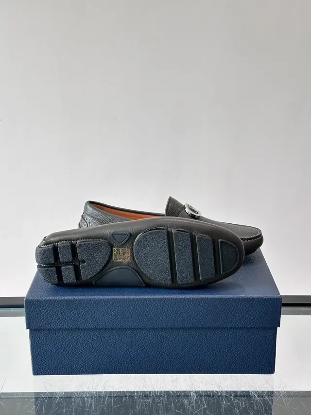 Gray Pebbled Leather Horsebit Loafers 2