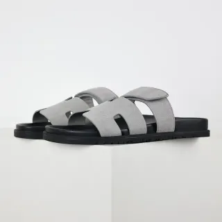 Gray Suede-Like Double-Strap Flat Sole Casual Sandals