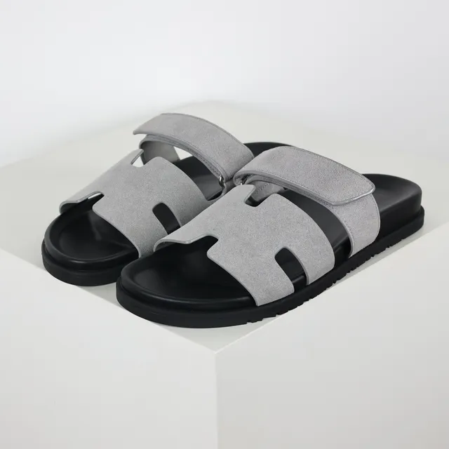 Gray Suede-Like Double-Strap Flat Sole Casual Sandals 2