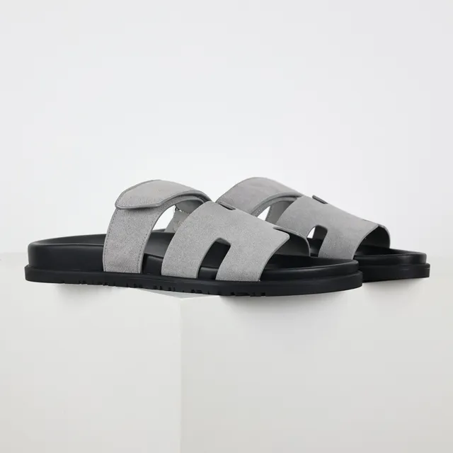 Gray Suede-Like Double-Strap Flat Sole Casual Sandals 3
