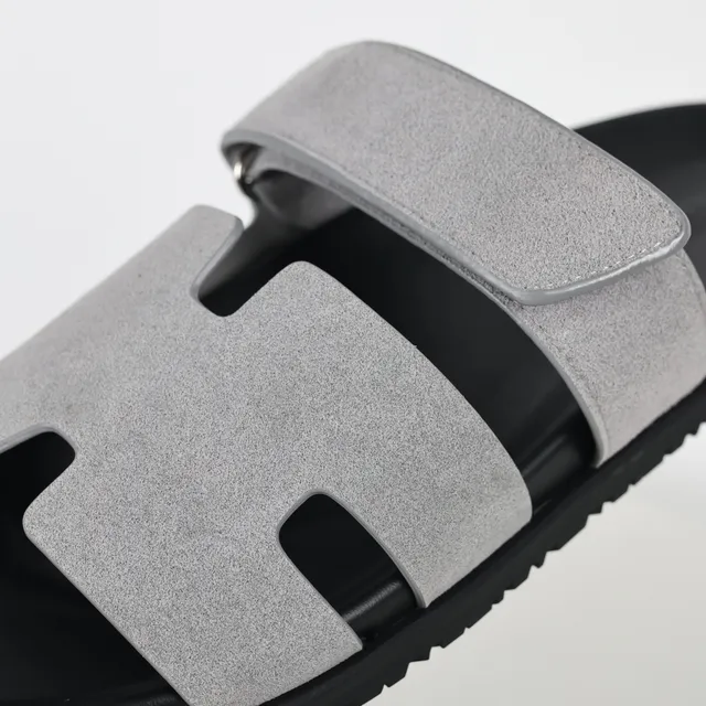 Gray Suede-Like Double-Strap Flat Sole Casual Sandals 6