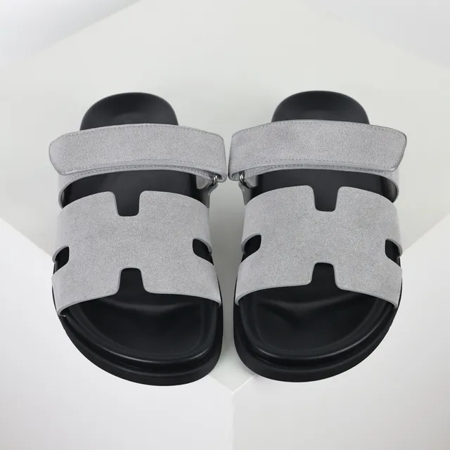 Gray Suede-Like Double-Strap Flat Sole Casual Sandals 8