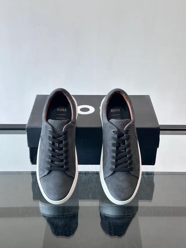 Gray White Suede Upper Embossed Monogram Sneakers 4