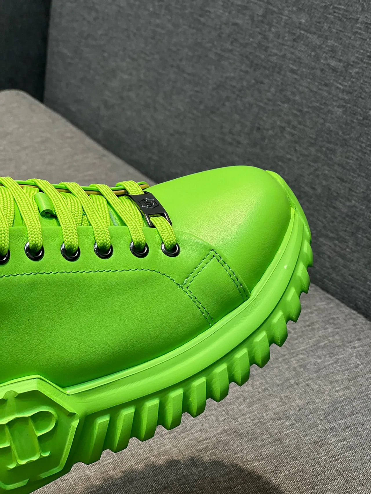 Green Beige Neon Monochrome Sculpted Sole Chunky Sneakers 3