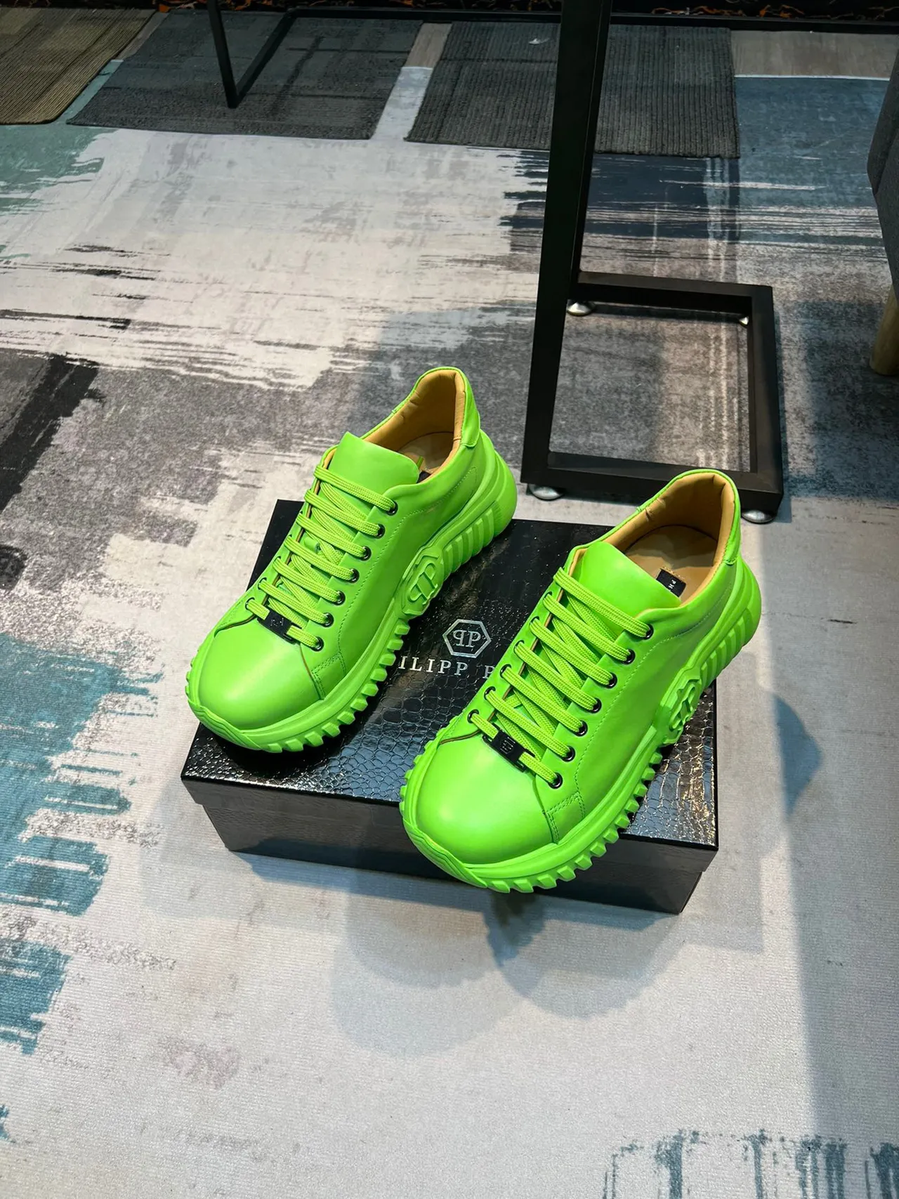 Green Beige Neon Monochrome Sculpted Sole Chunky Sneakers 4