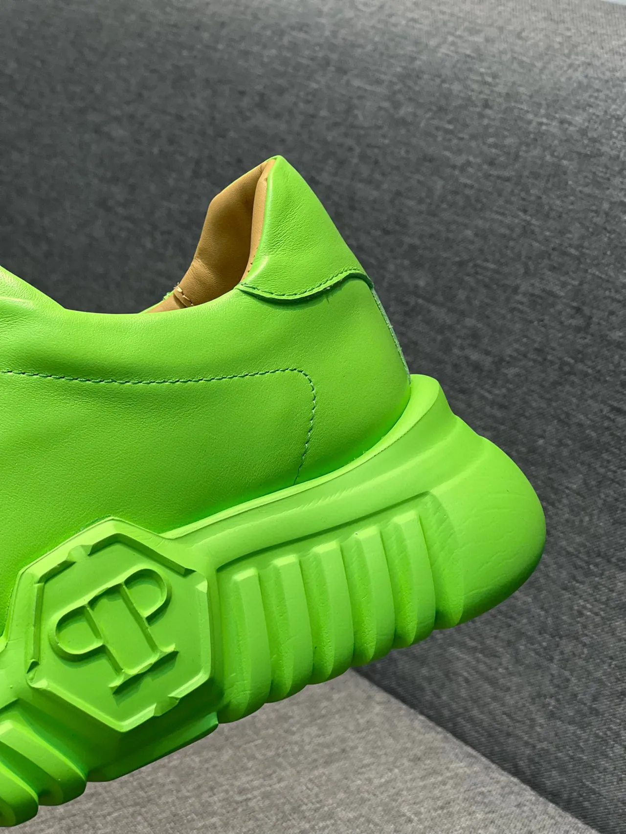 Green Beige Neon Monochrome Sculpted Sole Chunky Sneakers 8