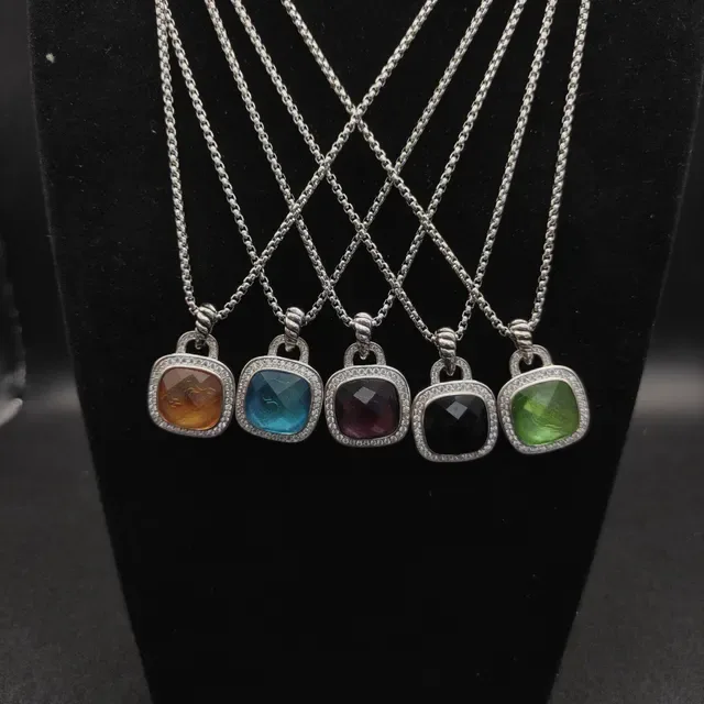 Green Iridescent Cushion-Cut Halo Pendant Necklace 2