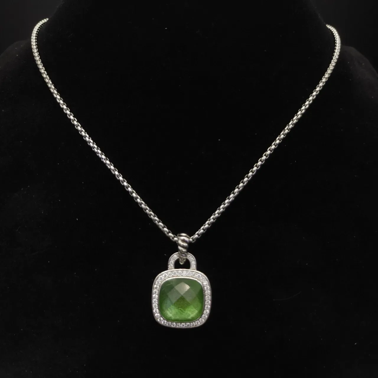 Green Iridescent Cushion-Cut Halo Pendant Necklace 6