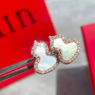 Heart-Shaped Mother-of-Pearl and Pavé Crystal Stud Earrings