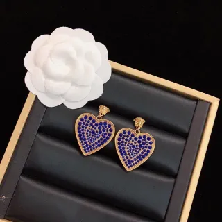 Heart-Shaped Pavé Blue Stone Gold-Tone Dangling Earrings