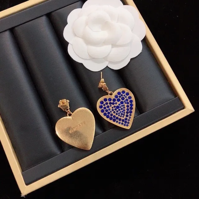 Heart-Shaped Pavé Blue Stone Gold-Tone Dangling Earrings 2