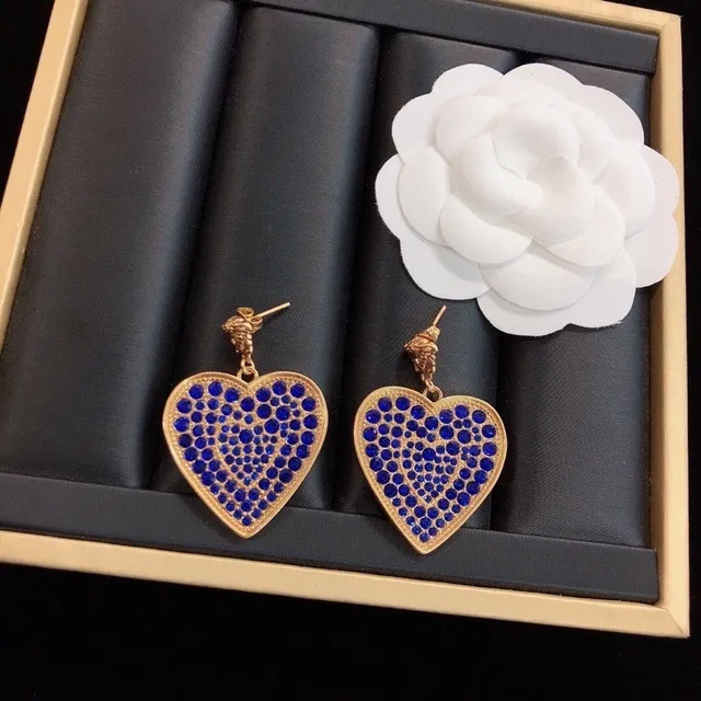 Heart-Shaped Pavé Blue Stone Gold-Tone Dangling Earrings 3