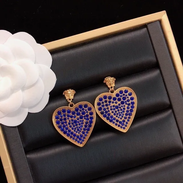 Heart-Shaped Pavé Blue Stone Gold-Tone Dangling Earrings 6