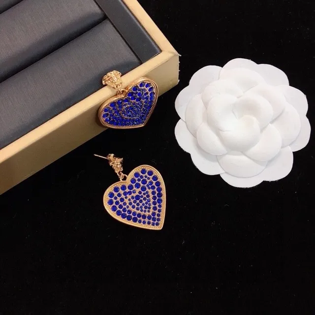 Heart-Shaped Pavé Blue Stone Gold-Tone Dangling Earrings 8