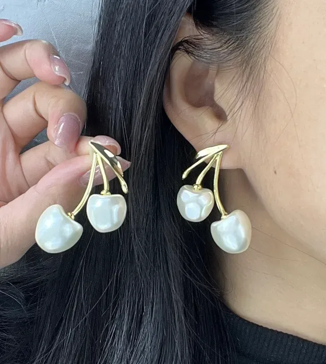 HEFANG Cherry Pearl Drop Earrings 3