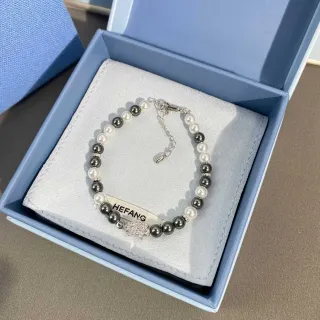 HEFANG Pulseira de dois tons com pérolas cinza branco