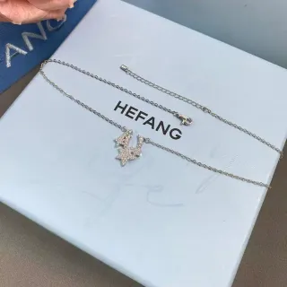 HEFANG Pavé Crystal Star Pendant Silver Chain Necklace