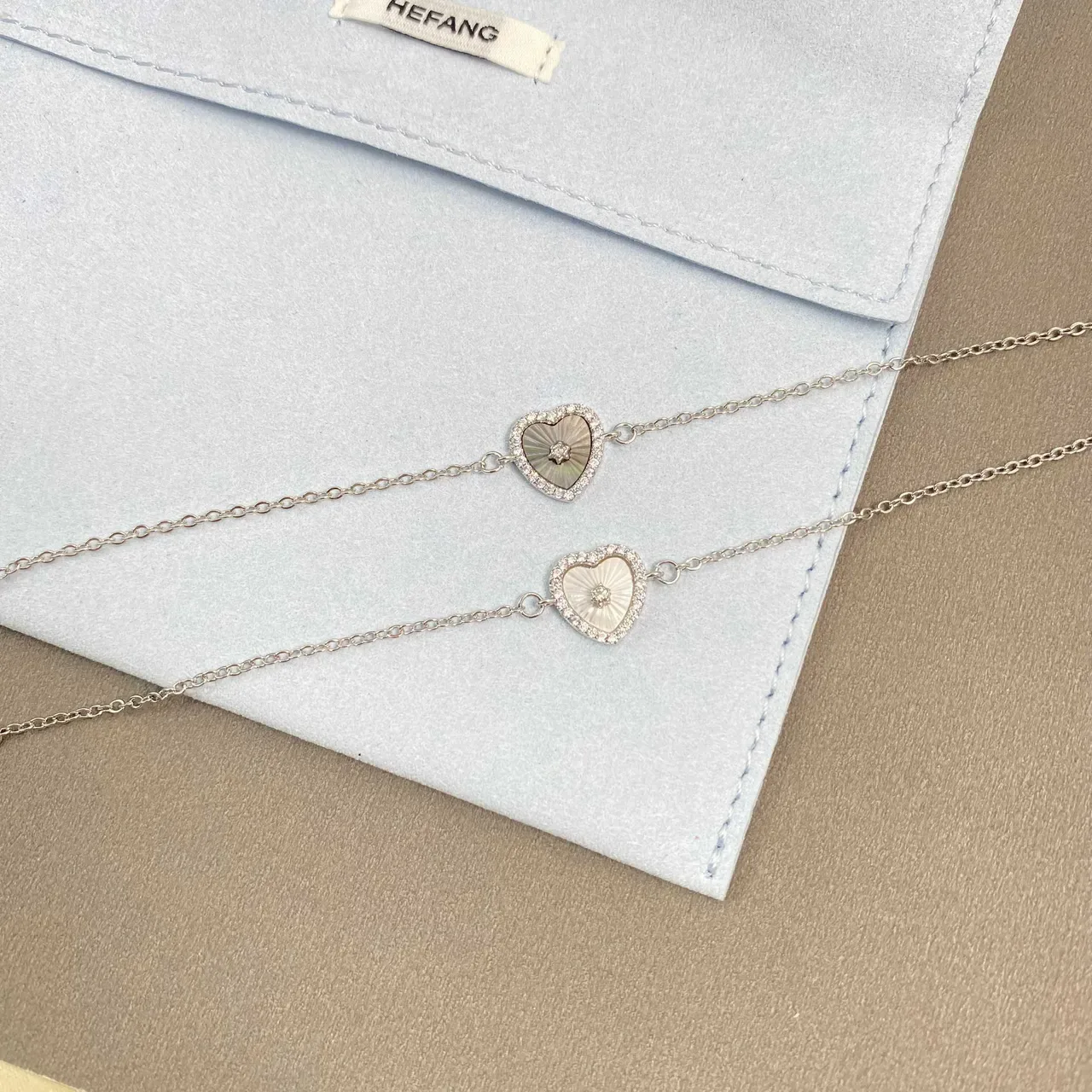HEFANG Silver White Heart-Shaped Pendant Pavé Stone Halo Necklace 8