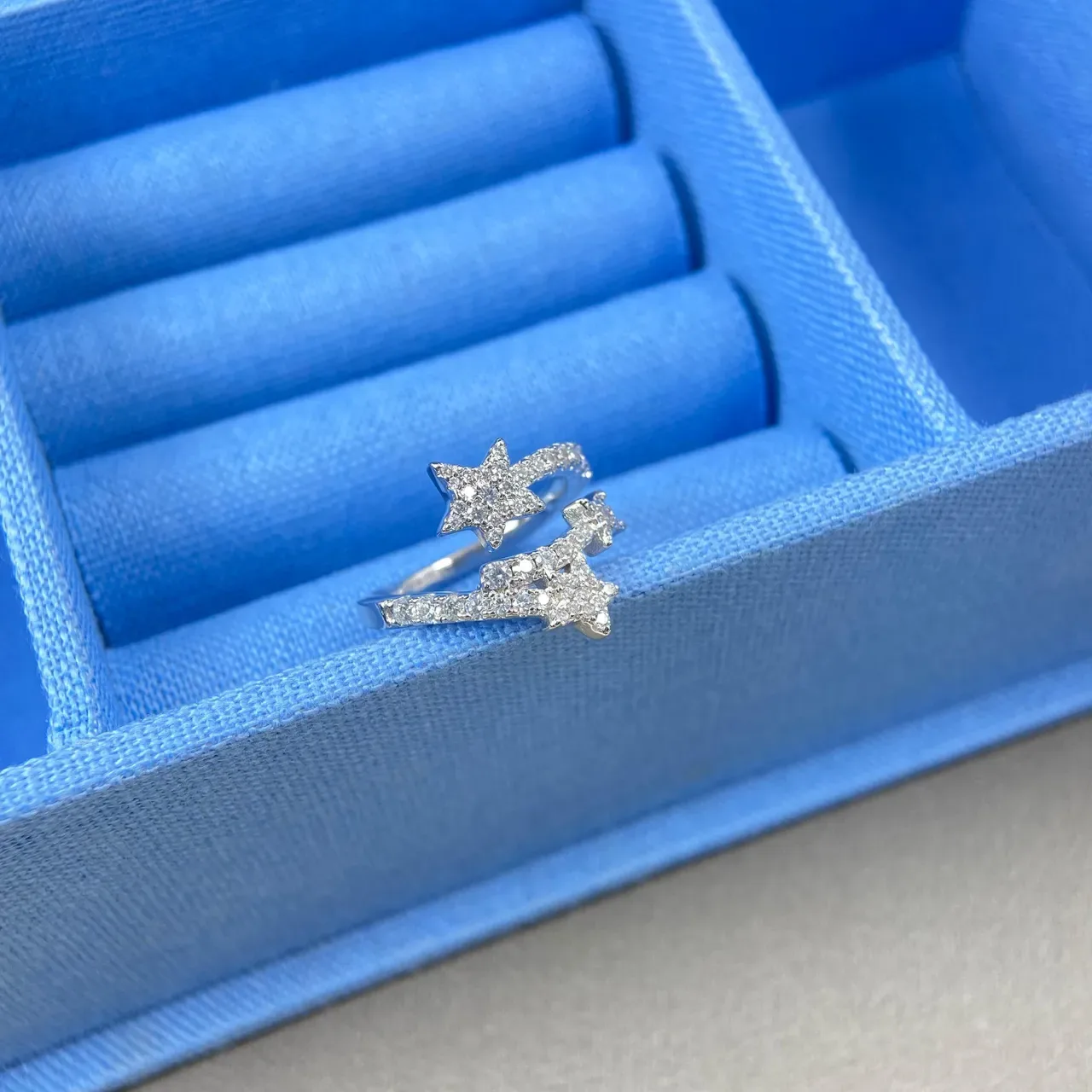 HEFANG Star Motif Pavé-Set Open Ring 7