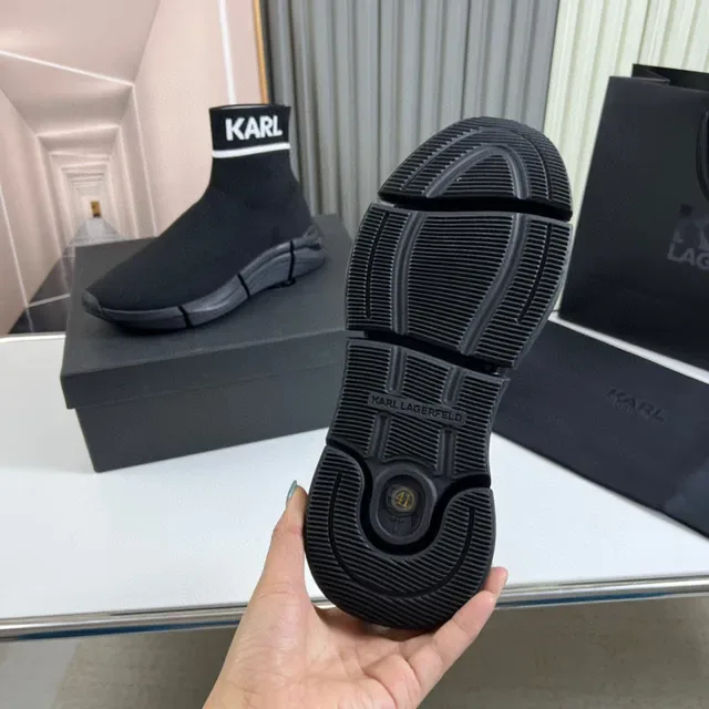 KARL Noir Blanc Chaussures Lifestyle Ajustement Chaussette Tricot Logo Ourlet Cheville 2