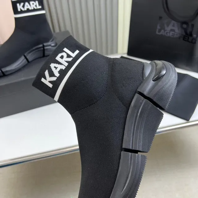 KARL Noir Blanc Chaussures Lifestyle Ajustement Chaussette Tricot Logo Ourlet Cheville 3