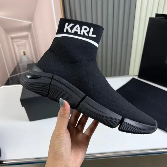 KARL Noir Blanc Chaussures Lifestyle Ajustement Chaussette Tricot Logo Ourlet Cheville 4
