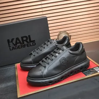 Karl Lagerfeld Zapatillas Lifestyle de Cuero Negro con Logo de Rosa