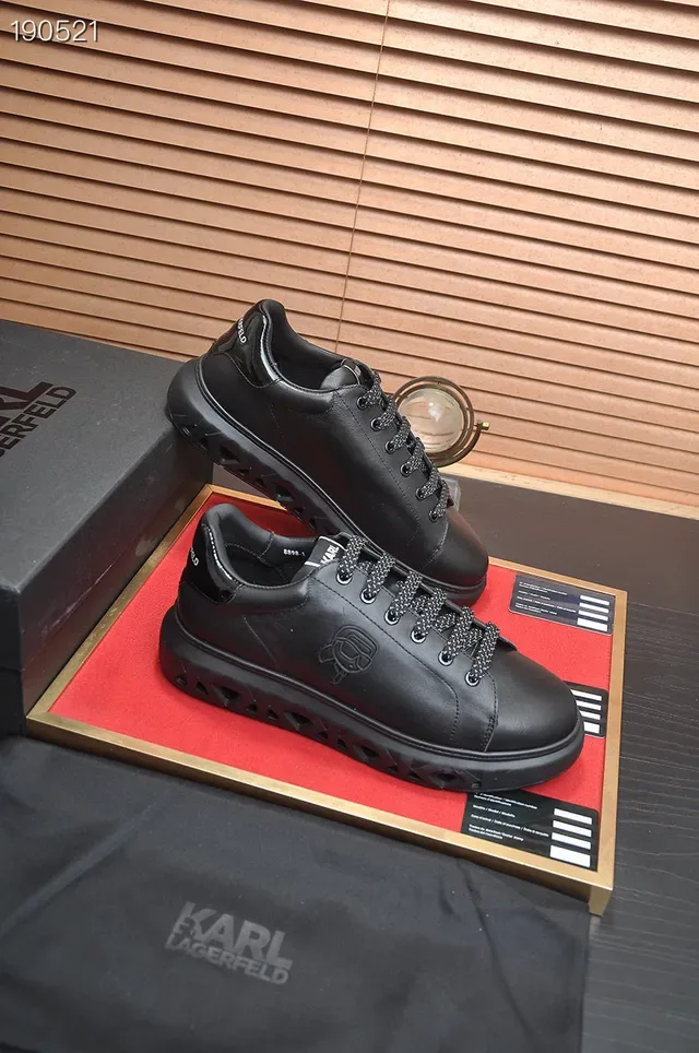 Karl Lagerfeld Black Leather Rose Logo Lifestyle Sneakers 6