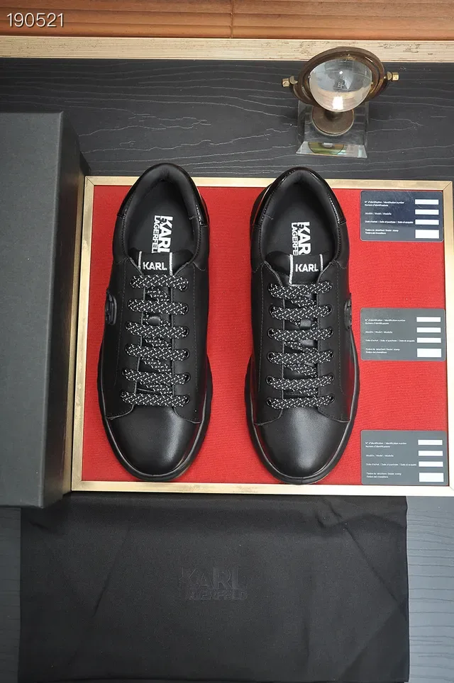 Karl Lagerfeld Black Leather Rose Logo Lifestyle Sneakers 8