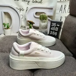 labcourt Tênis lifestyle rosa branco com sola de plataforma, low-top, cadarço
