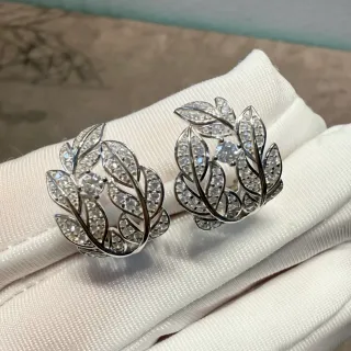 Leaf Motif Pavé Stone Earrings