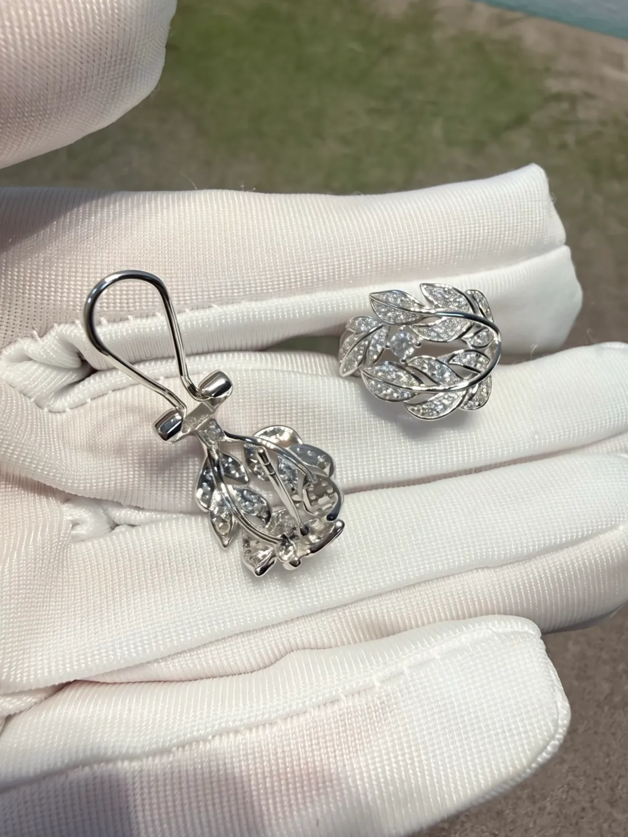 Leaf Motif Pavé Stone Earrings 3