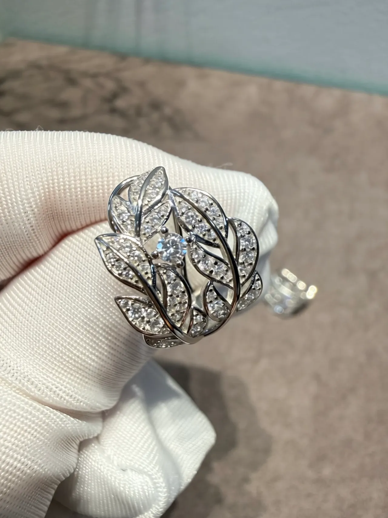 Leaf Motif Pavé Stone Earrings 7