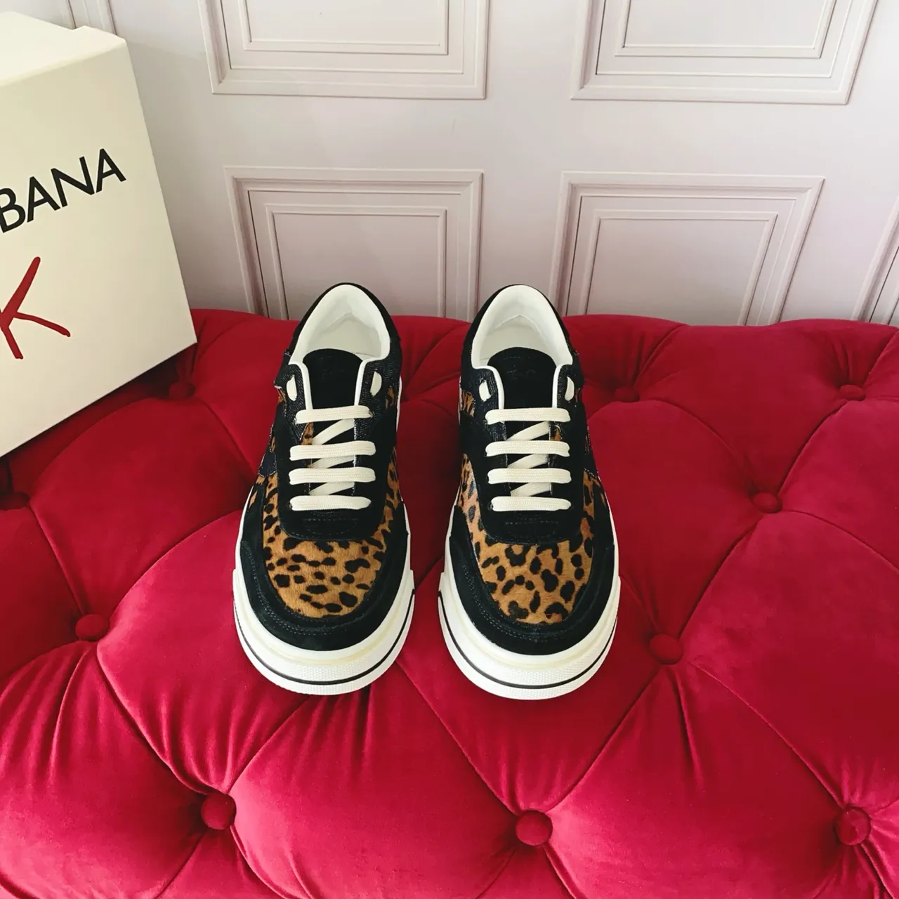 Leopard-Print Black Suede and Denim-Textured Low-Top Lifestyle Sneakers 5