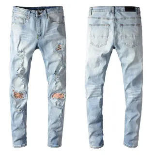 Light-Wash Distressed Slim-Fit Ripped Jeans