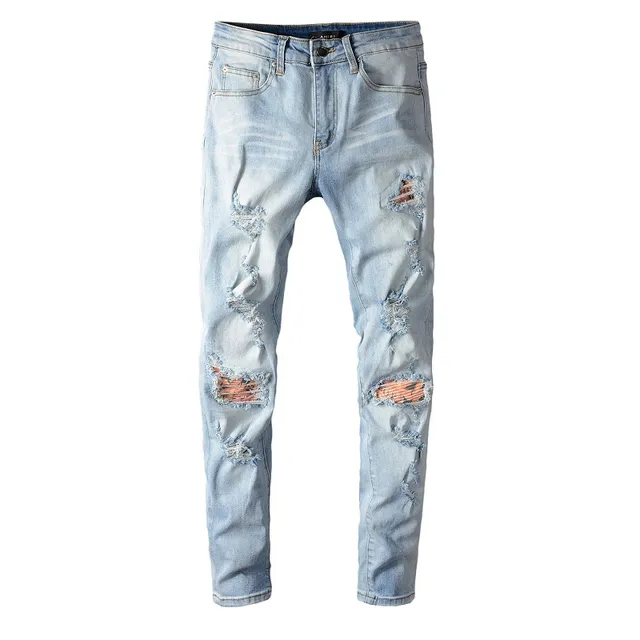 हल्की धुलाई distressed slim fit ripped जींस 8
