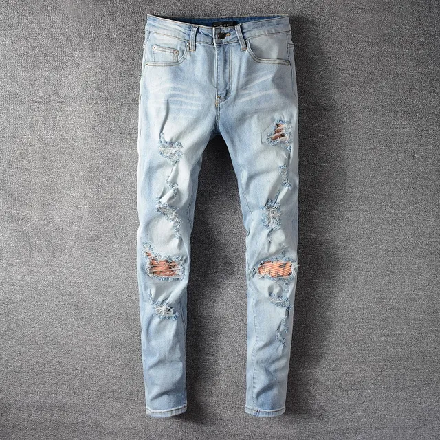 हल्की धुलाई distressed slim fit ripped जींस 9